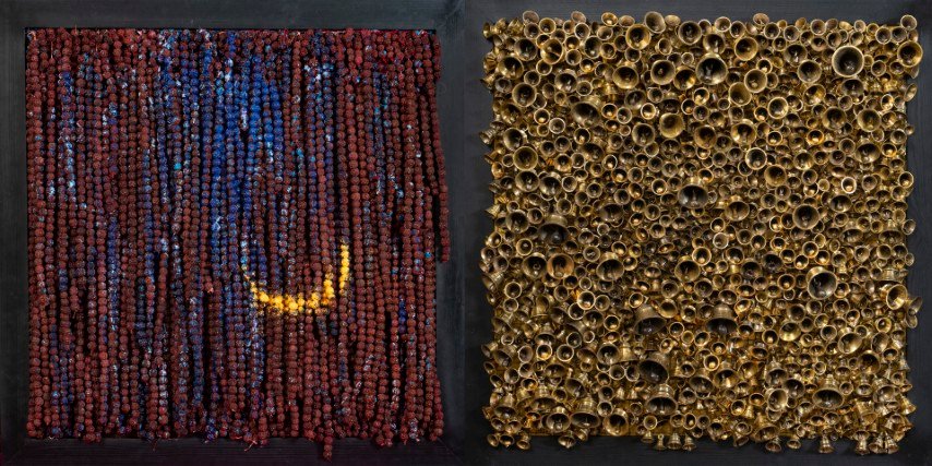 ShivShakti — Brass and Rudraksh — 36 " x 72 "